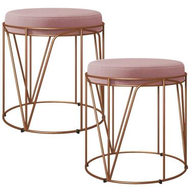 Imagem de Kit 02 Puffs Decorativo Aramado Bronze Zaya L02 Suede Rosê