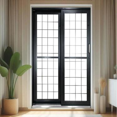 Imagem de Porta de Correr de Aço 215x160cm Pantografica Grade Quadrada Ideal Crv