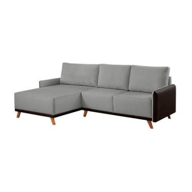 Imagem de Sofá 5 Lugares Geribá com Chaise Esquerdo Linho Cinza e Preto - Modern