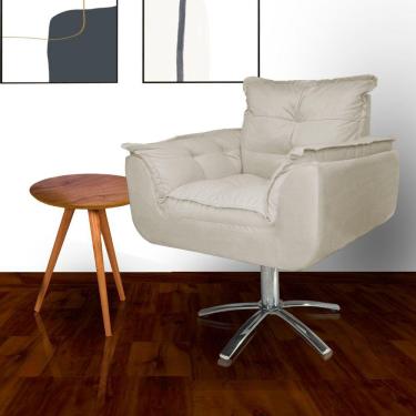 Imagem de Poltrona Estofada Com Base Giratória de Metal Opala Suede Bege - LM DECOR