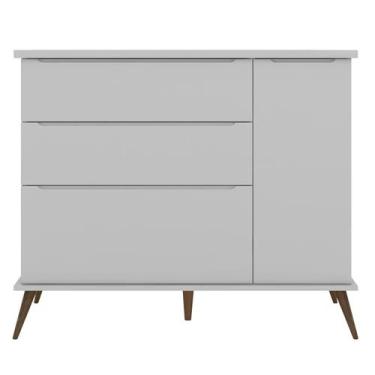 Imagem de Cômoda Infantil 1 Porta 3 Gavetas 100% Mdf Pés Retrô Melinda Cinza - P