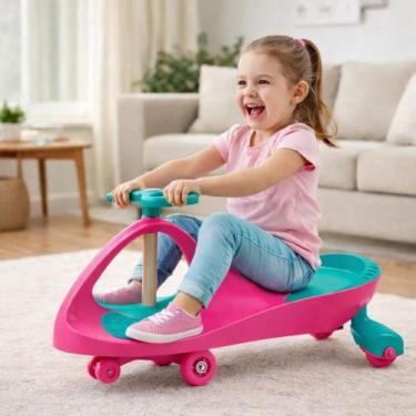 Imagem de Carrinho De Rolimã Infantil Super Car Rosa Claro Com Led - Uni-art Imp