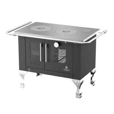 Imagem de Fogão a Lenha 4 Bocas com Forno 40L Elevare Industrial Elegance Chefe N°01 Direito Chapa Alumínio Preto