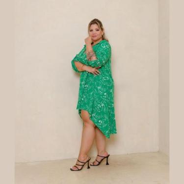 Imagem de Vestido Feminino Manga 3/4 Chamise Gola V Plus Size - Rosana Farcait, 