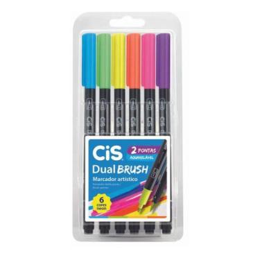 Imagem de Marcador Artístico Cis Dual Brush Aquarelável 6 Cores Neon