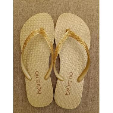 Imagem de Chinelo de dedo beira rio feminino brilho, Dourado, 38