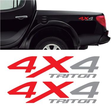 Imagem de Par de Adesivos Decorativos 4x4 Vermelho e Cinza em Vinil Plotado para Aplicação Automotiva Triton