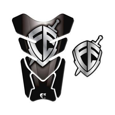 Imagem de Kit Protetor de Tanque Resinado e Escudo para Moto Preto em PVC 3D com Acabamento Resinado Teu Adesivo