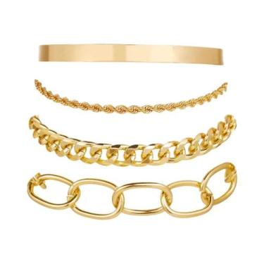 Imagem de Conjunto De Pulseiras De Corrente De Metal Dourado Boêmio Para Mulhere