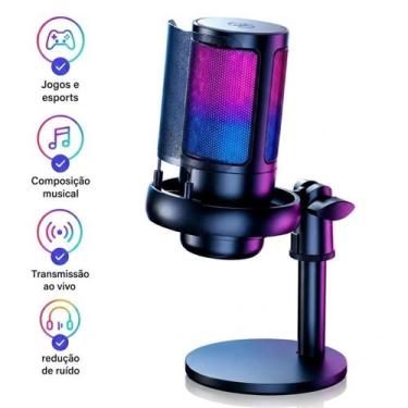 Imagem de Microfone Gamer RGB USB com Suporte para Lives e Streaming - Microfone
