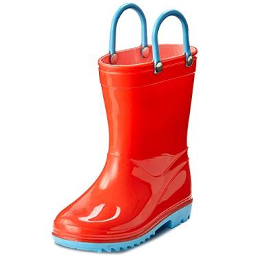 Imagem de Botas de Chuva Infantil e Infantil Puddle Play com Alças Fácil de Calçar – Cores e designs para Meninos e Meninas, Orange With Blue Trimming, 8 Toddler