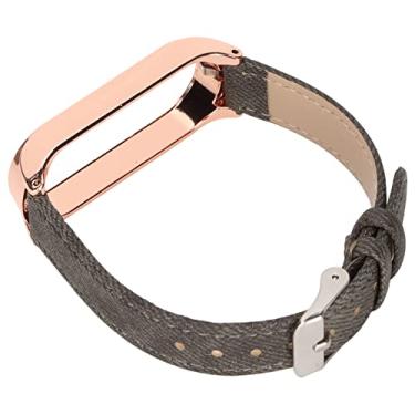 Imagem de Entatial Pulseiras de relógio inteligente, pulseiras retrô para relógio com design contraído, para Mi Band 5 (cinza denim dourado)