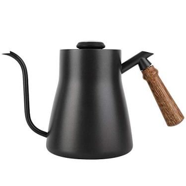 Imagem de Chaleira de café inoxidável, 850 ml de aço inoxidável gotejamento sobre chaleira de café com alça de madeira para casa, cozinha, escritório, cafeteria, casa de chá (com termômetro)