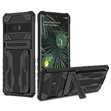 Imagem de Capa para Google Pixel 6/6 Pro, proteção de grau militar, à prova de choque, capa robusta com suporte e suporte para cartão de crédito, preta, 6 Pro 17 cm