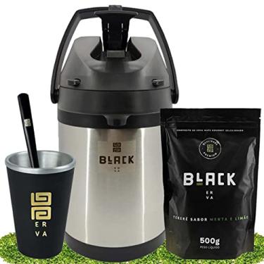 Imagem de Kit Tereré Black Erva Garrafa 2,5L Cuia Erva Menta E Limão