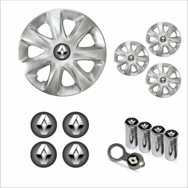 Imagem de Jogo Calota Aro 13 Clio 2014 2015 Renault + Emblema Resinado + Tampa Ventil Antifurto