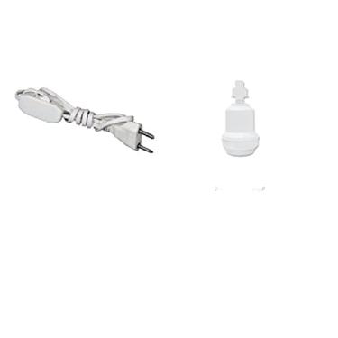 Imagem de Kit 1 Cabo Rabicho BRANCO Abajúr 1m + 1 Soquete COLUNA Niple Plástico