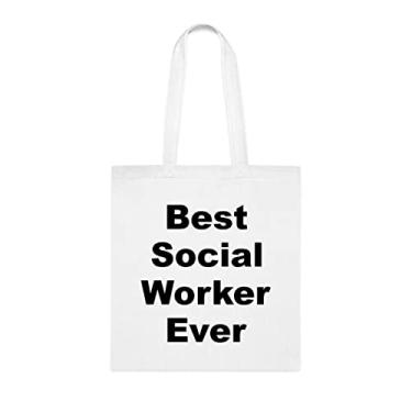 Imagem de Bolsa tote de assistente social, Bolsa tote da melhor assistente social, presente de assistente social, presente para assistente social, bolsa de ombro para assistente social, bolsas reutilizáveis para assistente social, ideia de de Natal, Branco