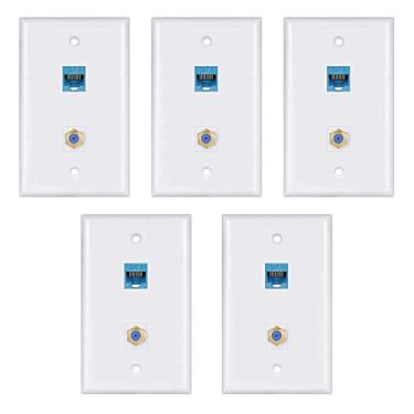 Imagem de Placa de parede Ethernet, Cat6 banhado a ouro cabo TV coaxial tipo F porta branca (pacote com 5)