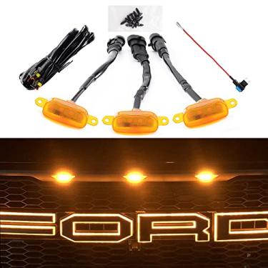 Imagem de AUXLIGHT Acessórios para carro, 3 peças de luzes de grade de LED com fusível e fio, compatível com grade de reposição estilo Raptor F150 2004-2019, 2013-2018 R-am 1500 estilo Raptor (âmbar)