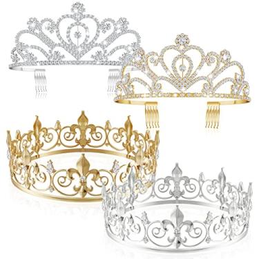 Imagem de Henoyso 4 peças de coroas de formatura de rei e rainha para homens e mulheres, tiara de cristal, tiara de cristal, lembrancinha de festa, 4 Count (Pack of 1), Metal Cristal, Cristal