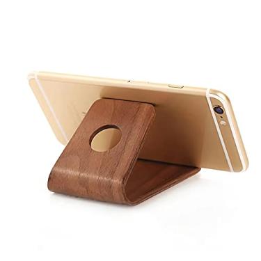 Imagem de SixWeKit Suporte de telefone celular de madeira, suporte universal para celular antiderrapante, estável e antiderrapante para iPhone, iPhone13, smartphones Samsung Galaxy, iPad, tablets suporte Facetime para mesa