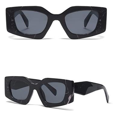 Imagem de Tendências Óculos de Sol Quadrado Azul Mulheres Designer de Luxo Grande Retângulo Óculos de Sol UV400 Armação Geométrica Óculos de Moda, C2 flor preta, tamanho único