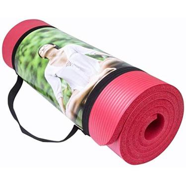 Imagem de Tapete de ioga antiderrapante de alta densidade de 10 mm antiderrapante de alta densidade para treino de Pilates e alongamento com alça de ombro-vermelho_183 cm atualizado