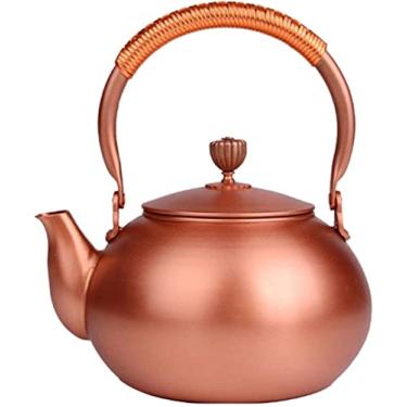 Imagem de REJOON Bule de chá PU alça envolta em couro jarra de caldeira de água chaleira de água quente 1,2 L chaleira de chá para água fervente/indução/fogão a gás