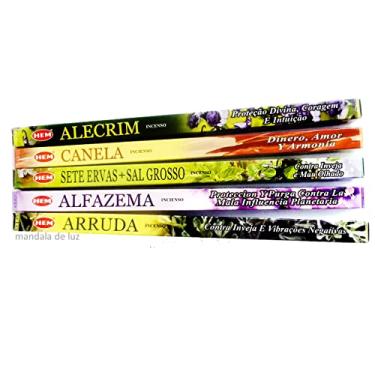 Imagem de Kit 5 Incensos Hem Alecrim, Canela, 7 ervas, Alfazema e Arruda - 40 varetas
