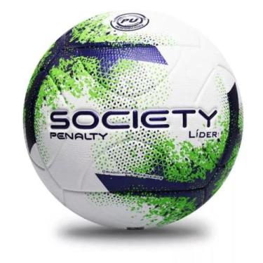 Imagem de Bola Futebol Society Modelo Líder Xxi Penalty Branca Verde Azul 6 Gomo