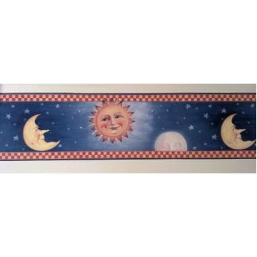 Imagem de Papel de parede borda David Carter marrom país sol e lua no céu estrelado acabamento xadrez