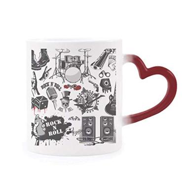 Imagem de Caneca de grés com combinação de instrumentos musicais com estampa ilustrada e sensível ao calor com mudança de cor vermelha