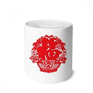 Imagem de DIYthinker Lanterna chinesa vermelha padrão tradicional caixa de dinheiro caixa de cerâmica porta-moedas presente de cofrinho