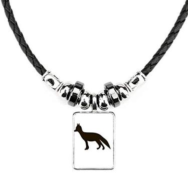 Imagem de DIYthinker Colar de raposa preta com lindo desenho de animal joia Torque pingente de corda de couro