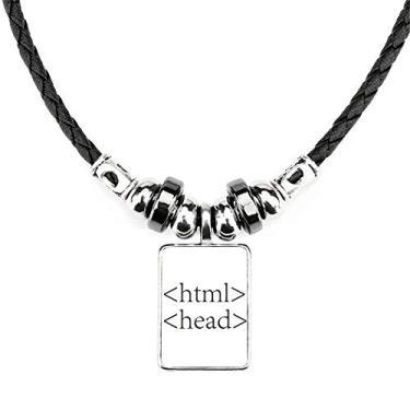 Imagem de DIYthinker Colar HTML Programmer Program Declaração Joias Torque Pingente de corda de couro