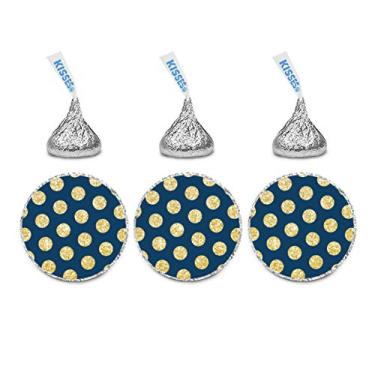 Imagem de Adesivos Andaz Press Chocolate Drop Labels, Aniversário, GOLD GLITTER DOTS NAVY BLUE, 1
