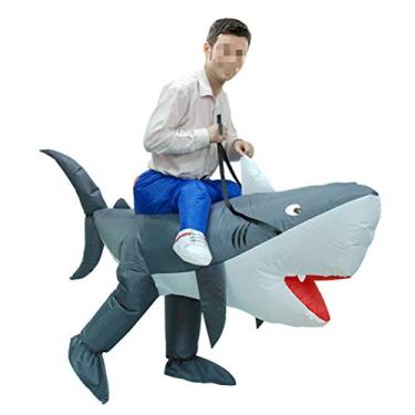 Imagem de TOYANDONA Fantasia inflável de tubarão cosplay roupa inflável para carnaval, festa de Halloween, adulto, sem bateria, cinza