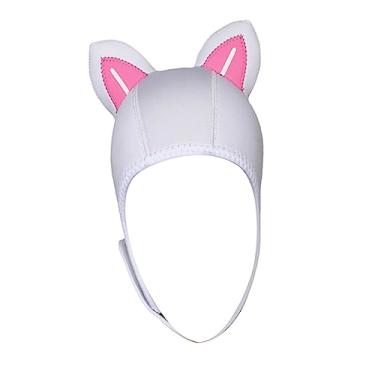 Imagem de Dynwave Capuz de com orelhas de gato e capuz de mergulho 3mm neoprene elástico à prova d'água protetor de ouvido para roupas de mergulho com capuz boné, Linha Branca L