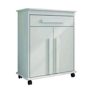 Imagem de Armário Balcão Multiuso 2 Portas 1 Gaveta com Rodízios Chile Branco RV Móveis