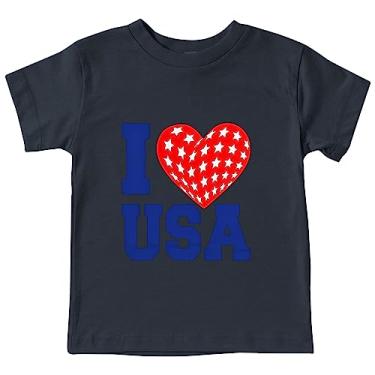 Imagem de Camiseta infantil de manga comprida para meninos I Love USA com estampa de texto da bandeira americana camiseta infantil Independence A Shirt, Cinza, 13-14 Anos