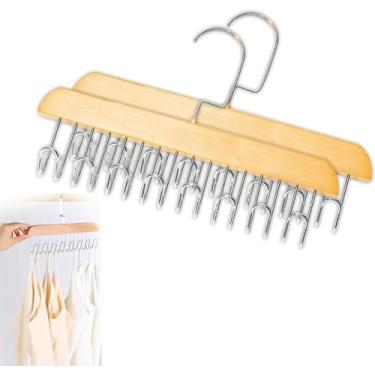 Imagem de Cabide de cinto de madeira para armário com 8 ganchos, organizador de armário multifuncional, cabides para casacos, roupa íntima, cinto, gravata, bolsa, roupas/1005 (Size : Wood 2pcs)