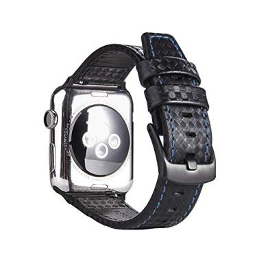 Imagem de Pulseira Couro Carbon LTIMPORTS, compativel com Apple Watch 46mm Series 11/10, 45mm Series 9/8/7, 44mm Series 6/5/4/SE, 42mm Series 3/2/1 e Apple Watch Ultra 49mm 3/2/1 (Azul)