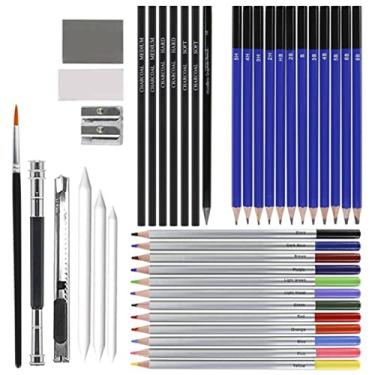 Imagem de Kit de desenho de esboço, 41 lápis de mídia de desenho, conjunto de lápis de cor profissional, conjunto de pintura de esboço, kit de lápis de cor de alta dureza para meninos e meninas
