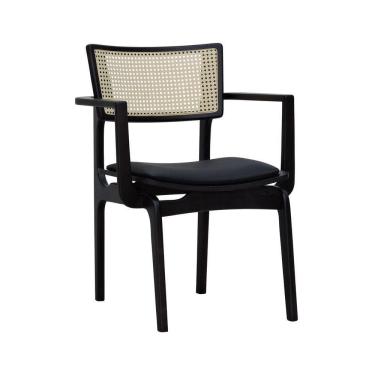 Imagem de Cadeira Apollo Madeira Maciça Com Braço Encosto Telinha Assento Anatômico - Preto Estofado Corano Preto