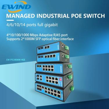 Imagem de EWIND-Industrial POE Switch De Rede  10 Portas  Gigabit  Uplink  Ethernet com 4 SFP  Portas De
