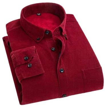 Imagem de Camisa de veludo cotelê de algodão manga longa inverno ajuste regular masculina casual quente lisa com bolsos camisas masculinas outono, G706 Quente, GG