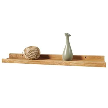 Imagem de Prateleiras flutuantes de 60 cm montadas na parede, prateleiras rústicas de parede para decoração e armazenamento, prateleira de madeira de carvalho sólido natural, borda de imagem para quarto/banheiro/sala de estar/cozinha, cor natural, 61 x 1,5 cm (1 pacote)