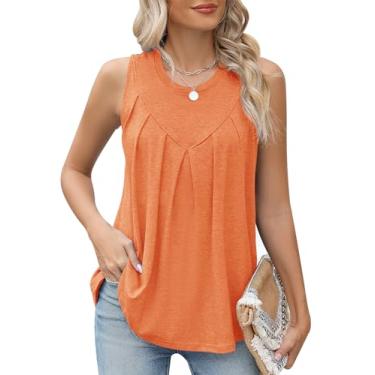 Imagem de TCOT Camiseta regata feminina sem mangas, casual, folgada, rodada, plissada, frente única, blusa, A - laranja, GG