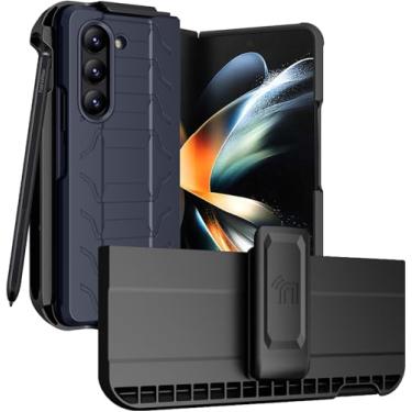 Imagem de Capa com clipe e compartimento para caneta S para Galaxy Z Fold 5 5G, capa tática Nakedcellphone e suporte de coldre de quadril de cinto personalizado para visualização combo para telefone Samsung Z